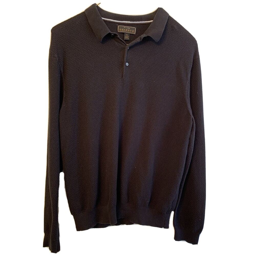 XXL Jos. A. Bank Reserve Cotton Silk Blend Black Collared Sweater Textured Mens